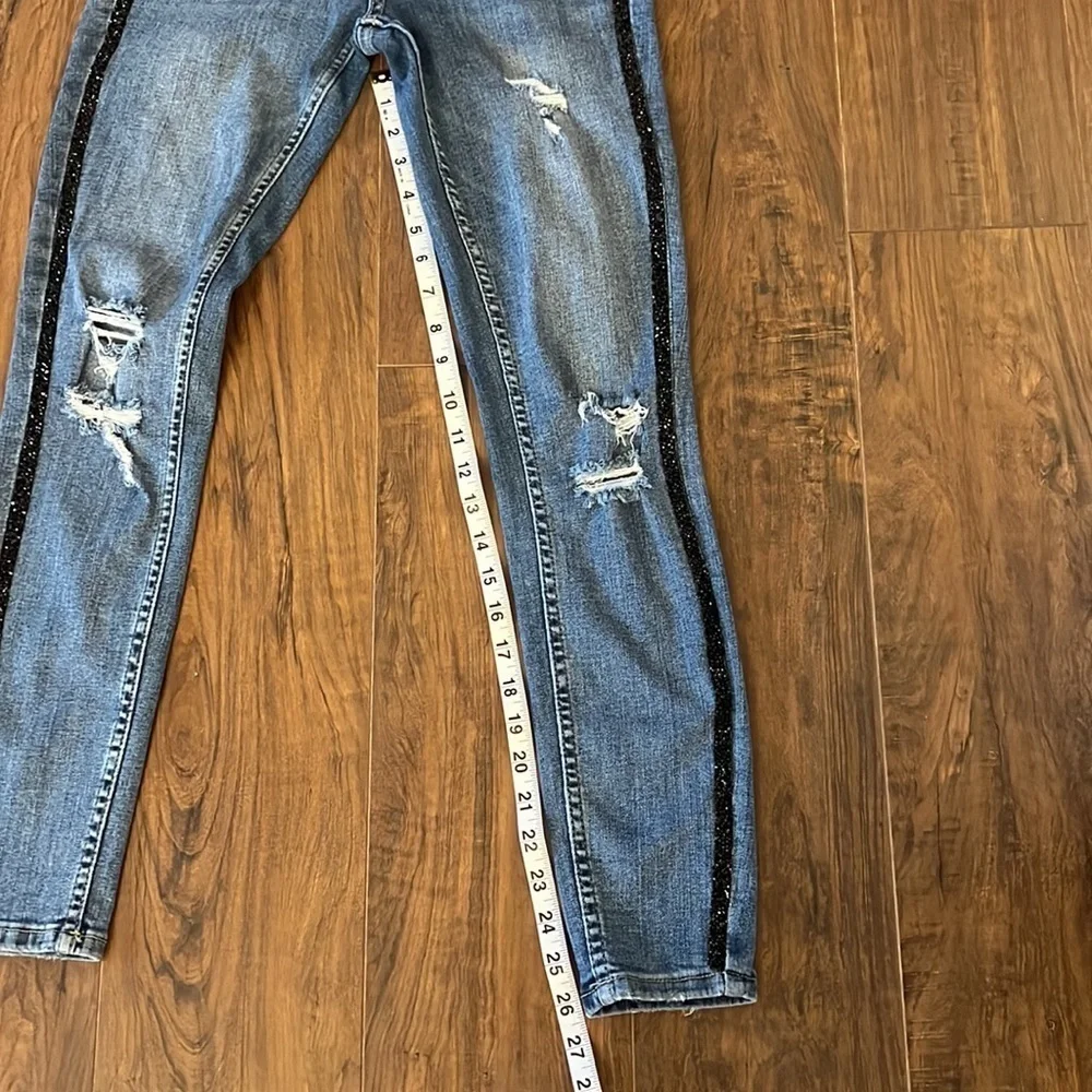 ZARA Z1975 Distressed Denim Jeans with Rhinestones Hem - Picture 8 of 12